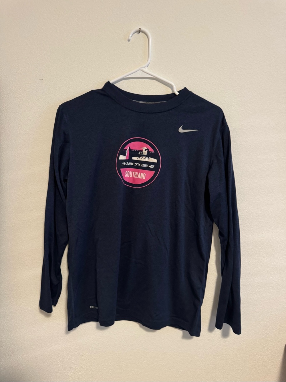 Nike Navy Long Sleeve Tee with Pink Graphic